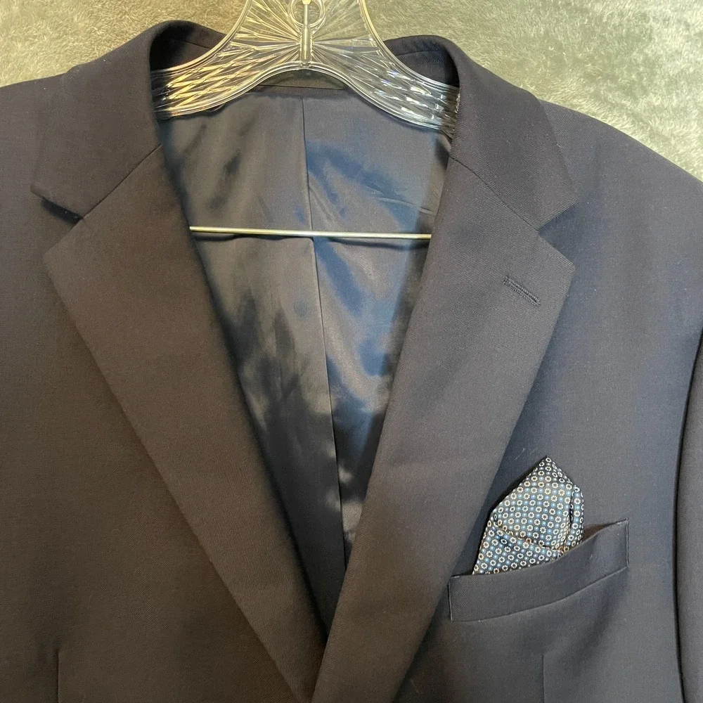 Lauren Ralph Lauren Navy Gold Wool Blend Blazer Jacket Mens 46R Natural Stretch